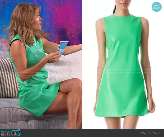Alice + Olivia Coley Sleeveless Faux Leather Minidress in Garden Green worn by Kit Hoover on Access Hollywood