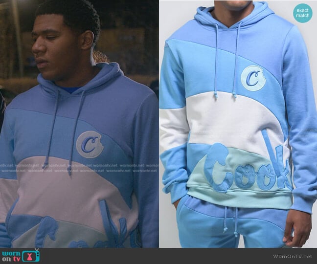 WornOnTV: Chris's blue colorblock hoodie on Cobra Kai