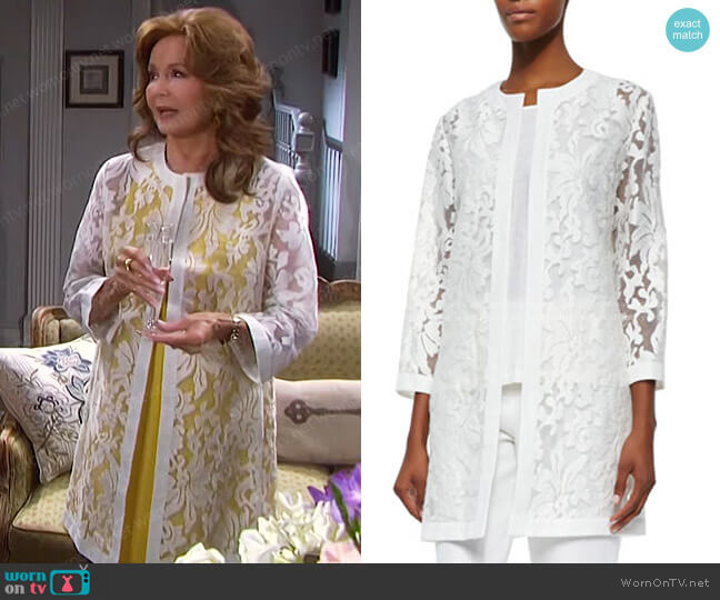Neiman Marcus Damask Burnout Long Topper Jacket worn by Maggie Horton (Suzanne Rogers) on Days of our Lives