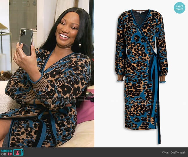 Diane von Furstenberg Lois Leopard-Jacquard Wrap Dress worn by Garcelle Beauvais on The Real Housewives of Beverly Hills