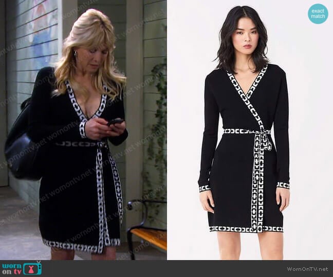 Diane von Furstenberg Perry Knit Mini Wrap Dress worn by Kristen DiMera (Stacy Haiduk) on Days of our Lives