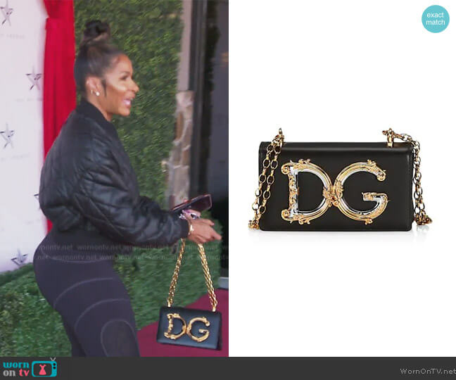 Baroque Small Leather Crossbody Bag by Dolce & Gabbana worn by Sheree Whitefield on The Real Housewives of Atlanta