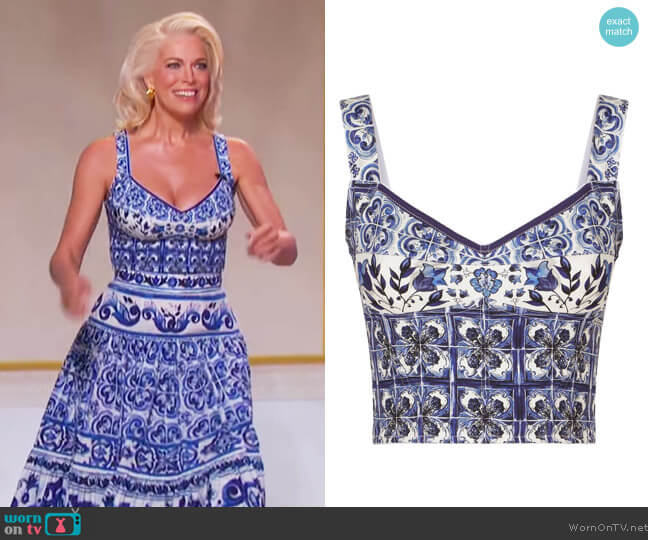 Dolce & Gabbana Cropped floral-print silk-blend bustier top worn by Hannah Waddingham on The Jennifer Hudson Show