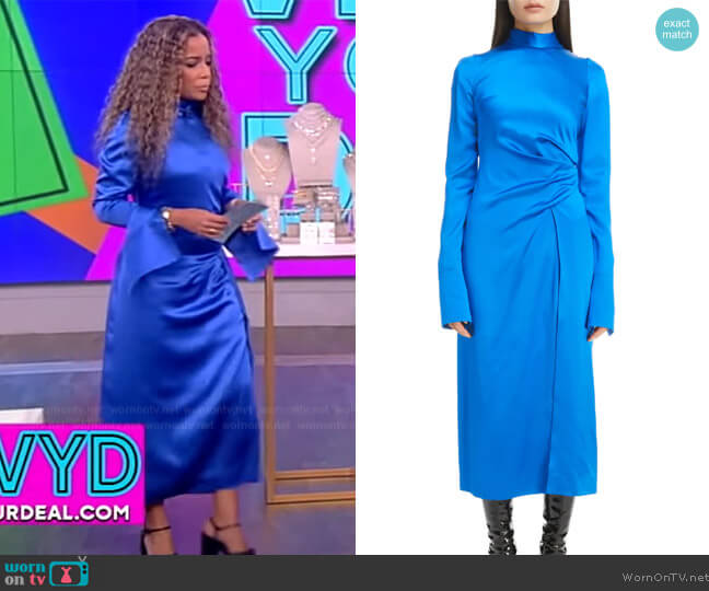 Dries Van Noten Dalba Long Sleeve Draped Silk Midi Dress worn by Sunny Hostin on The View