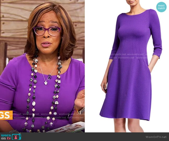 Emporio Armani Wave Jersey 3/4-Sleeve Full Skirt Dress worn by Gayle King on CBS Mornings