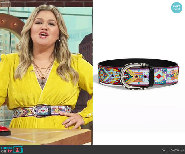 Etro Embroidered Leather Buckle Belt worn by Kelly Clarkson on The Kelly Clarkson Show