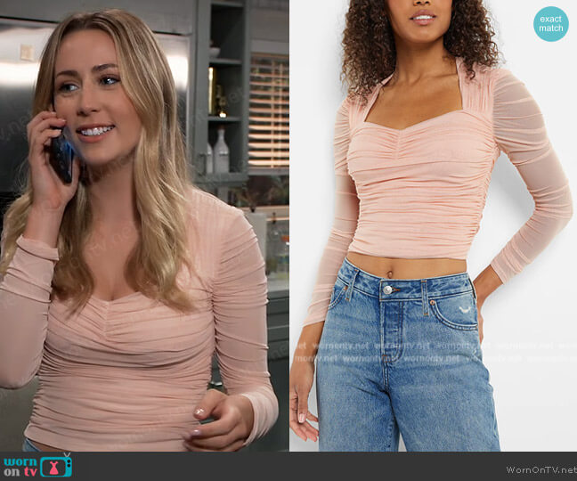 Express Body Contour Mesh Cropped Top With Removable Cups worn by Josslyn Jacks (Eden McCoy) on General Hospital