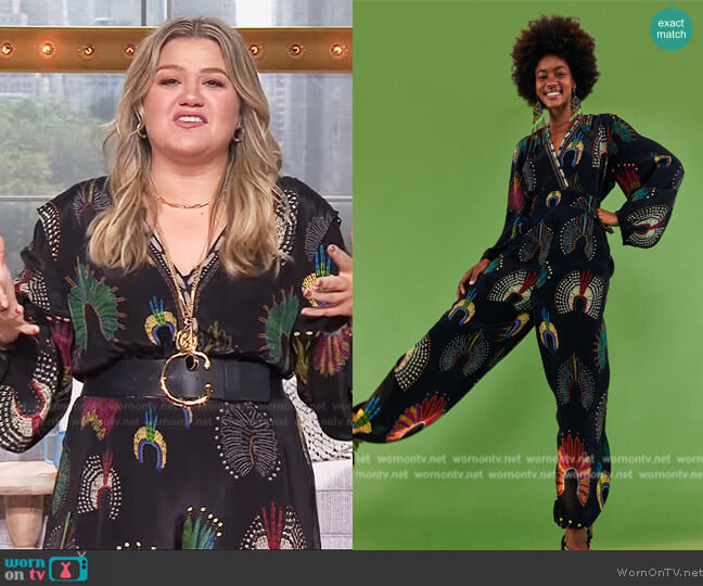 Farm Rio Wonderful Headress Long Sleeve Jumpsuit worn by Kelly Clarkson on The Kelly Clarkson Show