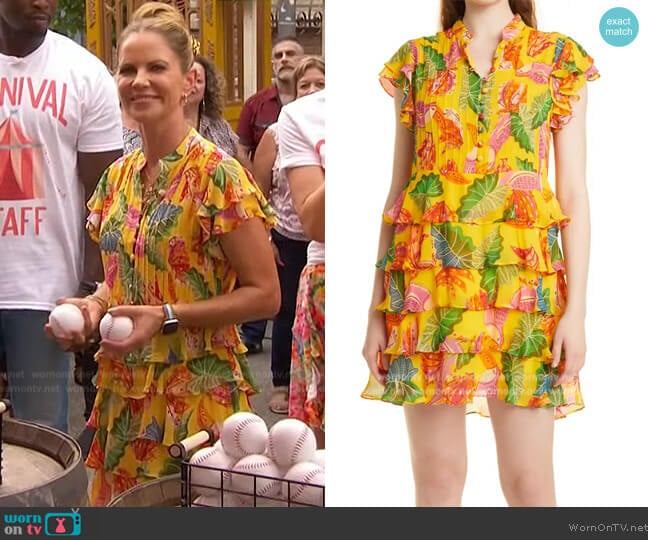 Farm Rio Beaks & Bananas Ruffle Minidress worn by Natalie Morales on The Talk