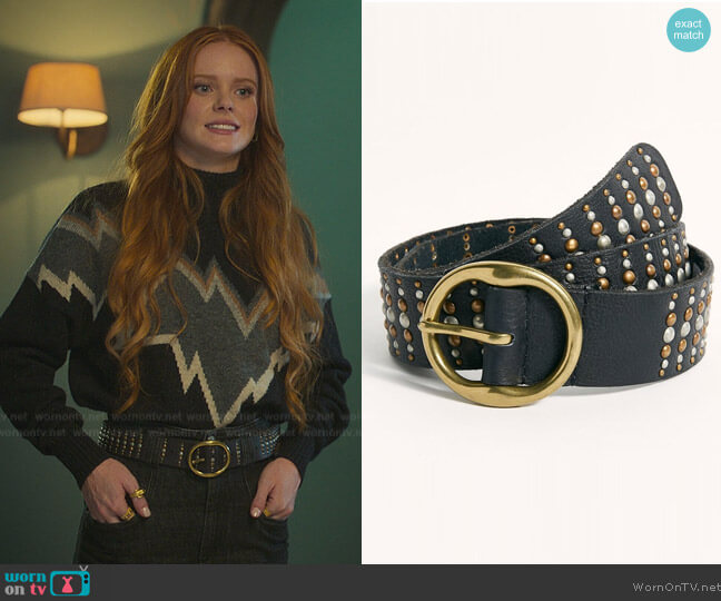 Free People Electra Studded Leather Belt worn by Bloom (Abigail Cowen) on Fate The Winx Saga