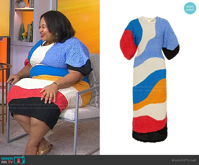 Mara Hoffman Freya Color-Block Cloque Midi Dress worn by Jasmine Guillory on Today