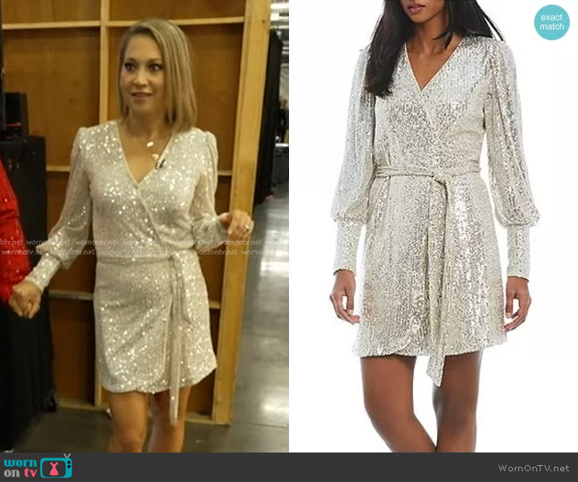 GB Long Blouson Sleeve Sequin Wrap Dress worn by Ginger Zee on Good Morning America