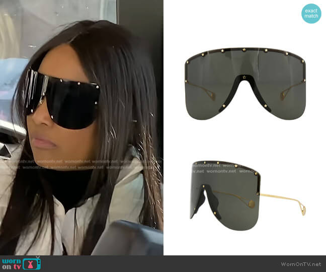 Gucci Shield Sunglasses with Star Rivets worn by Garcelle Beauvais on The Real Housewives of Beverly Hills