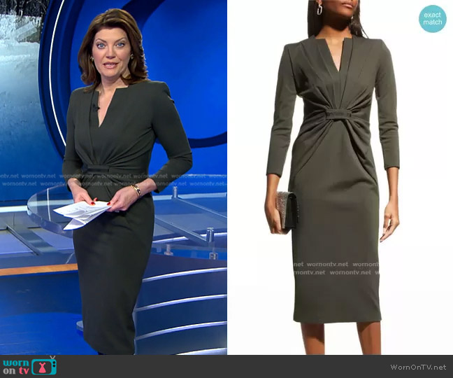 Gathered Monili-Tab Jersey Dress by Giorgio Armani worn by Norah O'Donnell on CBS Evening News