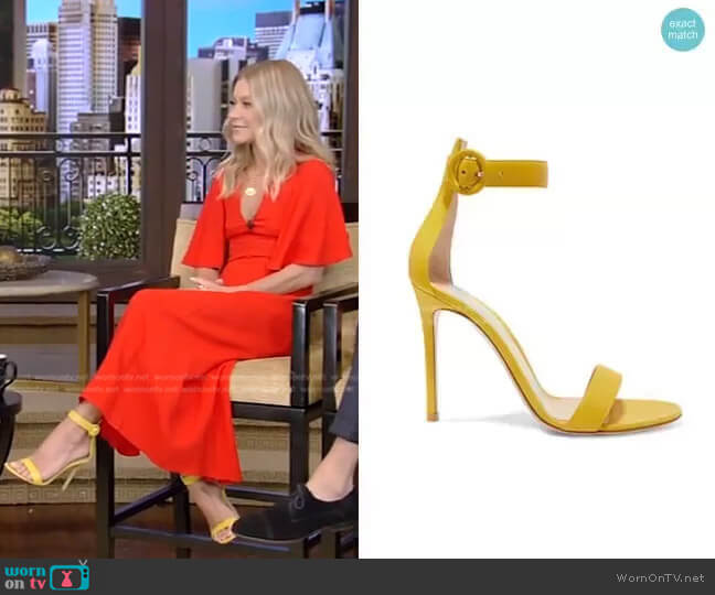 Gianvito Rossi Portofino Leather Sandals worn by Kelly Ripa on Live with Kelly and Mark