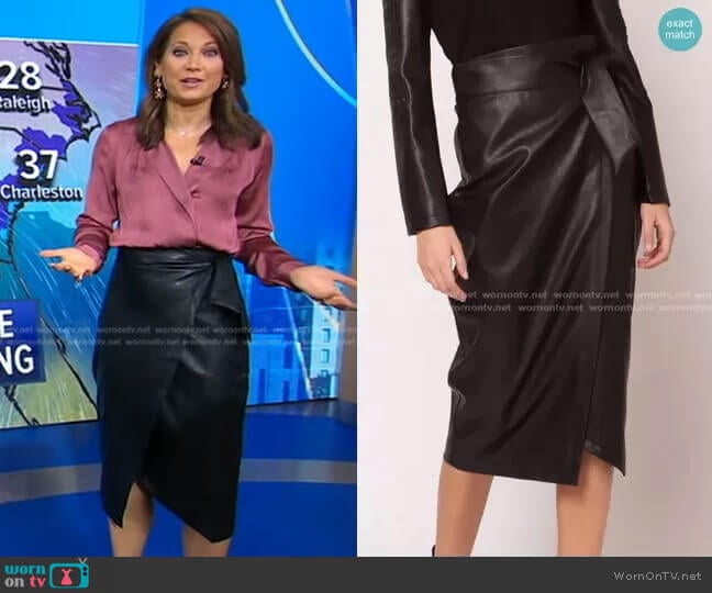 Gracia Leather Wrap Skirt worn by Ginger Zee on Good Morning America