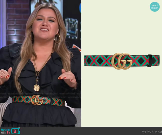 Gucci Criss-cross belt with Double G worn by Kelly Clarkson on The Kelly Clarkson Show