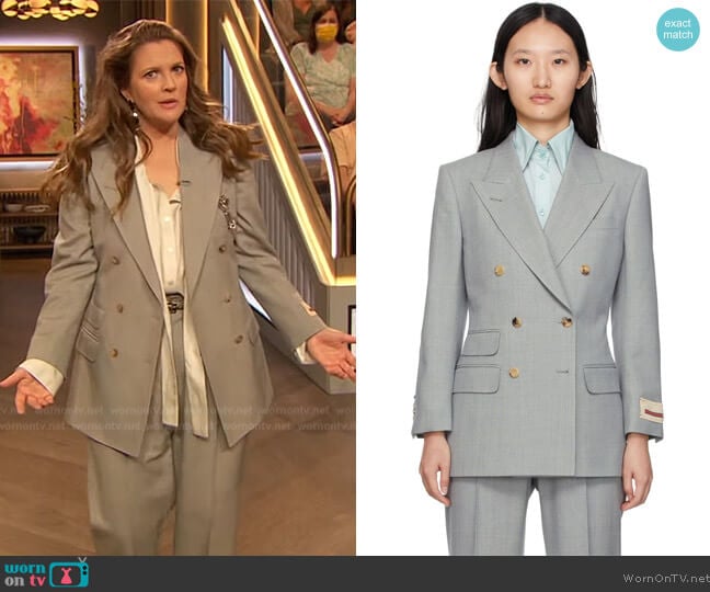 Gucci Grey Vintage Sharkskin Blazer worn by Drew Barrymore on The Drew Barrymore Show