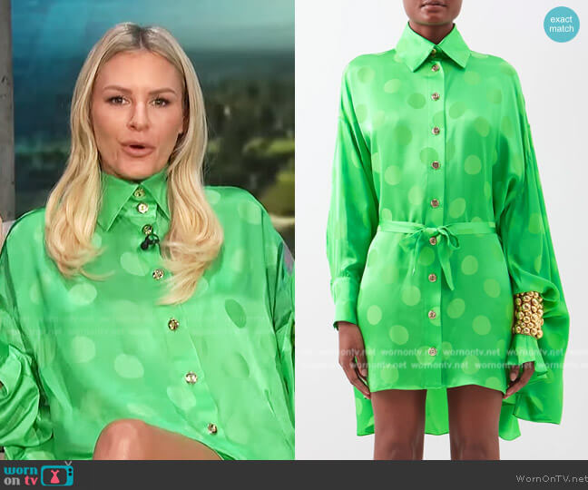 WornOnTV: Morgan’s green satin polka dot dress on E! News Daily Pop ...