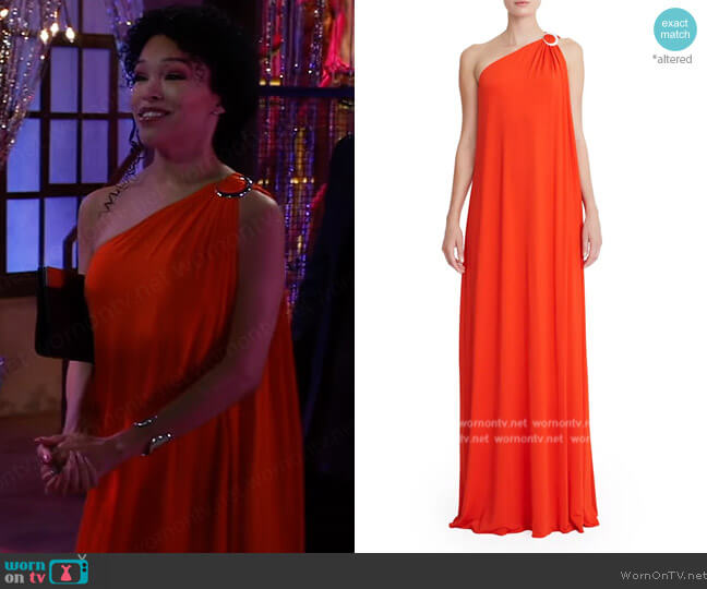 Halston Elyce One-Shoulder Jersey Gown worn by Portia Robinson (Brook Kerr) on General Hospital