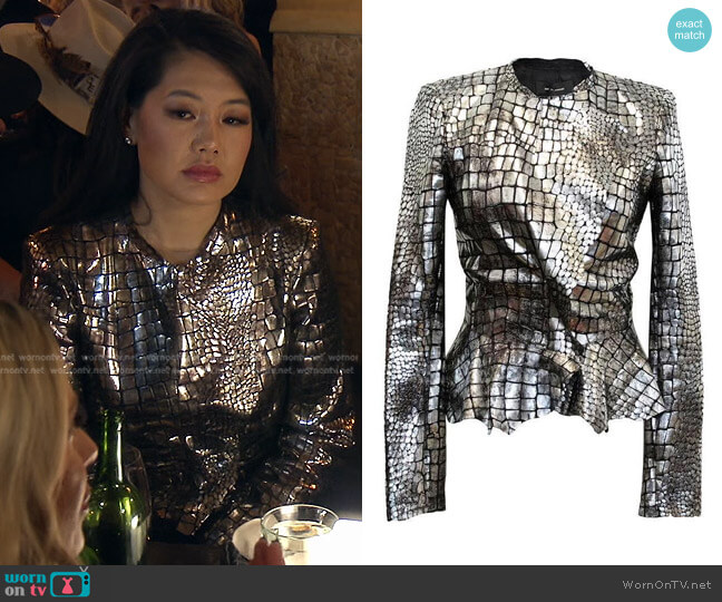 Isabel Marant Metallic Silver Leather Jacket worn by Crystal Kung Minkoff on The Real Housewives of Beverly Hills