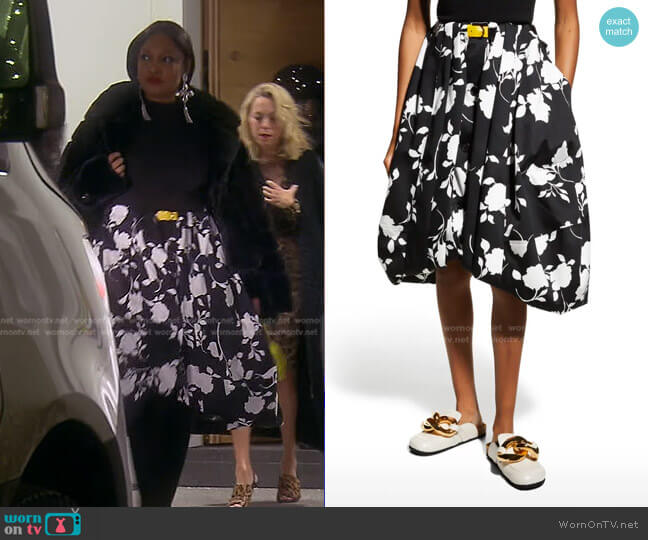 JW Anderson Floral-Printed Belted Balloon Skirt worn by Garcelle Beauvais on The Real Housewives of Beverly Hills