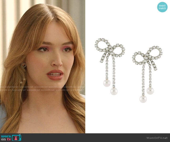 Jennifer Behr Perline Bow-Detail Earrings worn by Kirby Anders (Maddison Brown) on Dynasty