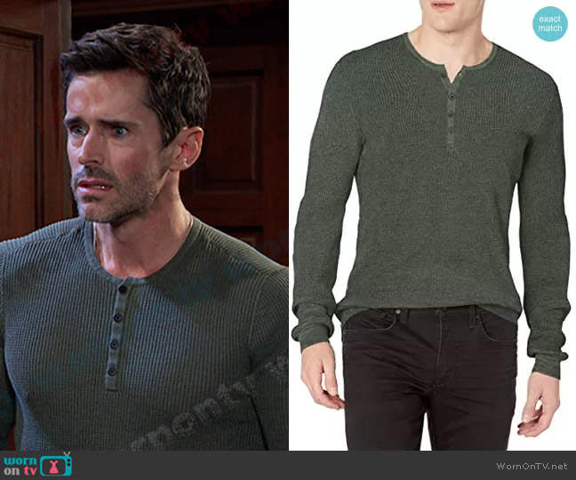 John Varvatos Otis Ls Space Dye Waffle Henley worn by Shawn-Douglas Brady (Brandon Beemer) on Days of our Lives