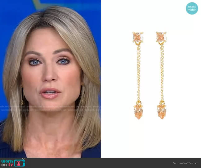 Bonheur Jewelry Kathryn Crystal-Embellished Chain Earrings worn by Amy Robach on Good Morning America