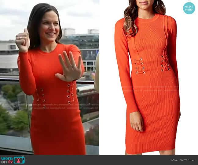 Karen Millen Lace-Up Rib-Knit Dress worn by Maggie Rulli on Good Morning America