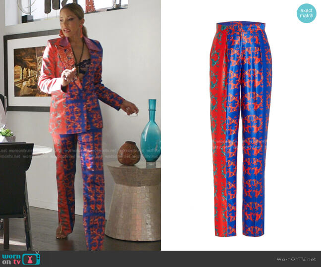 Lisa Folawiyo Lucky High-Rise Patchwork Silk Straight-Leg Pants worn by Dominique Deveraux (Michael Michele) on Dynasty