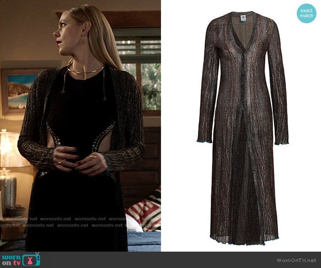 M Missoni Metallic Longline Duster worn by Isobel Evans-Bracken (Lily Cowles) on Roswell New Mexico