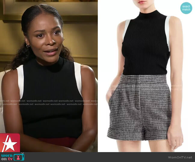 Maje Marine Rib-Knit Sleeveless Top worn by Zuri Hall on Access Hollywood