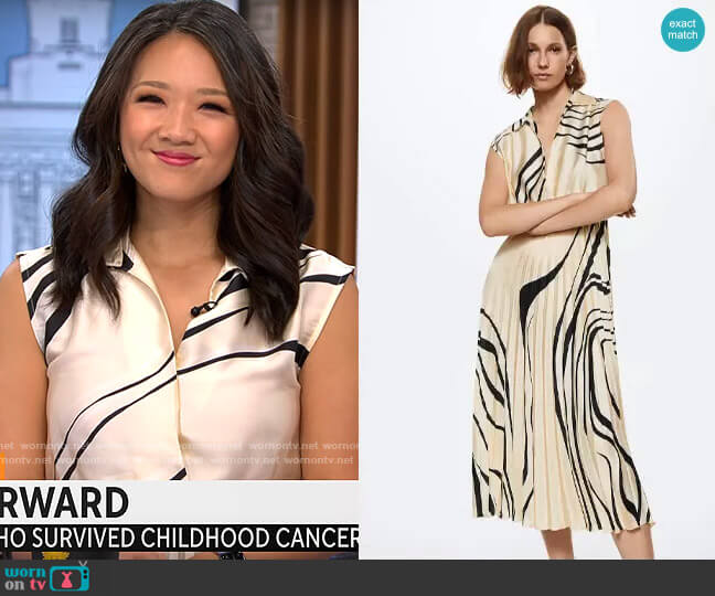 WornOnTV Nancy Chen’s wavy stripe pleated dress on CBS Mornings