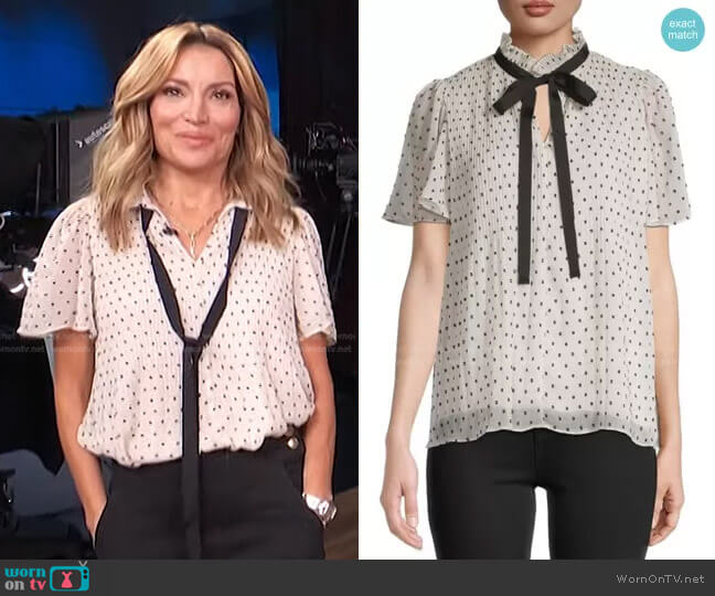 Max Studio Flutter Sleeve Tie Neck Blouse worn by Kit Hoover on Access Hollywood