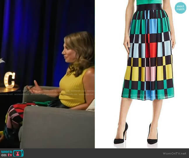 Alice + Olivia Melda Geometric Print Midi Skirt worn by Ginger Zee on Good Morning America