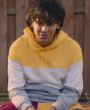 Miguel’s yellow colorblock hoodie on Cobra Kai