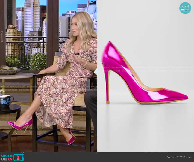 Gianvito Rossi Mirror Calfskin Stiletto Pumps worn by Kelly Ripa on Live with Kelly and Mark