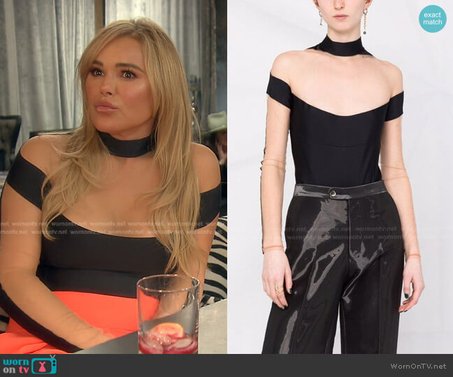 Mugler illusion-neck panelled bodysuit worn by Diana Jenkins on The Real Housewives of Beverly Hills