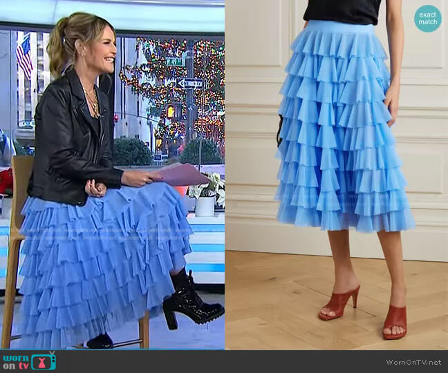 Norma Kamali Ruffled Tiered Tulle Midi Skirt worn by Savannah Guthrie on Today