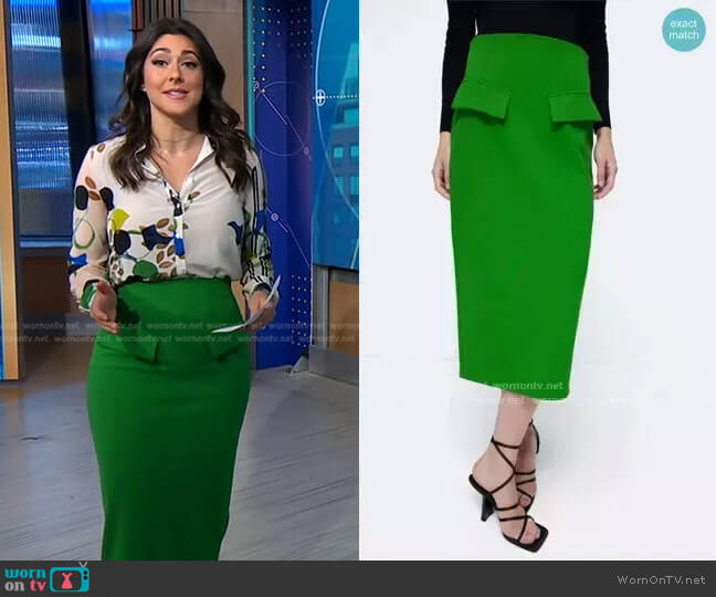 Zara Pencil Skirt with Flaps worn by Erielle Reshef on Good Morning America