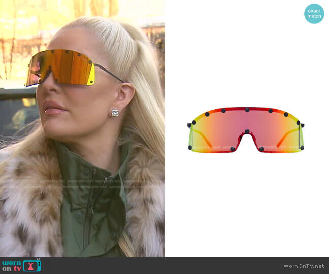 Rick Owens Rainbow Shielding Mirror Sunglasses worn by Erika Jayne on The Real Housewives of Beverly Hills