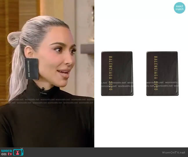 Balenciaga Rectangular Earrings worn by Kim Kardashian on Live with Kelly and Ryan