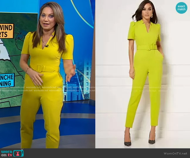 Reyna Belted Jumpsuit - Eva Mendes Collection by New York & Company worn by Ginger Zee on Good Morning America