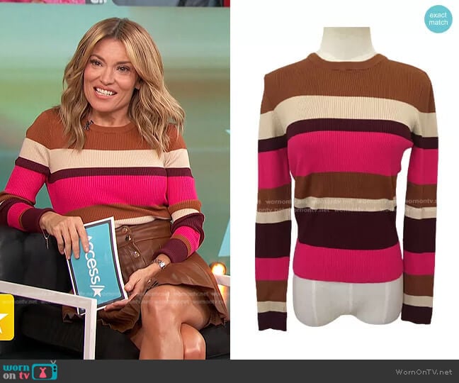 Zara Ribbed Knit Striped Crew Neck Sweater  worn by Kit Hoover on Access Hollywood