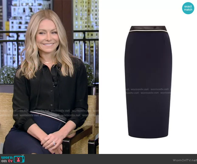 WornOnTV: Kelly’s black tie neck blouse and pencil skirt on Live with ...