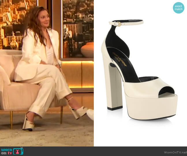 Saint Laurent Jodie 95 Platform Ankle-Strap Sandals worn by Drew Barrymore on The Drew Barrymore Show