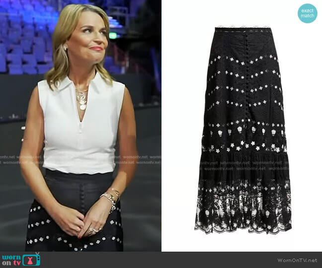 Saloni Lorna Bicolor Long Lace Skirt worn by Savannah Guthrie on Today