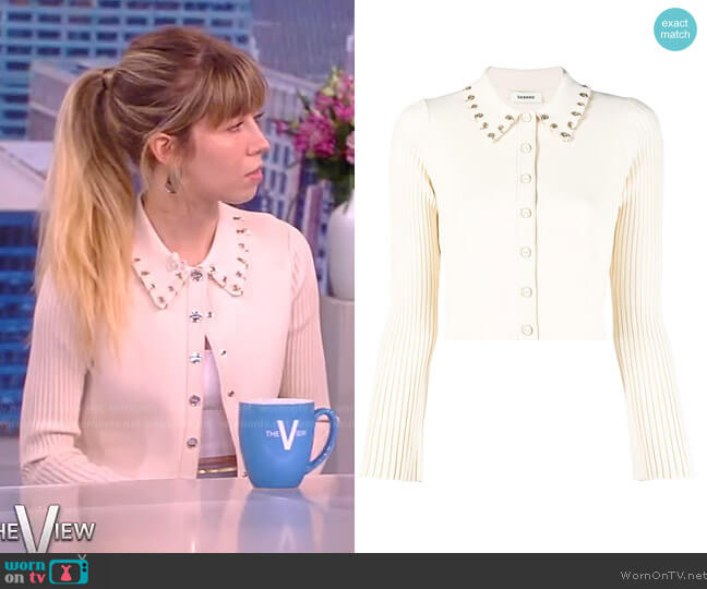 Sandro Aura ribbed-sleeve cropped cardigan worn by Jennette McCurdy on The View