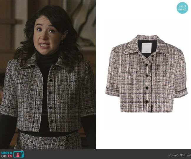 Sandro Glwadys cropped tweed jacket worn by Marissa Gold (Sarah Steele) on The Good Fight